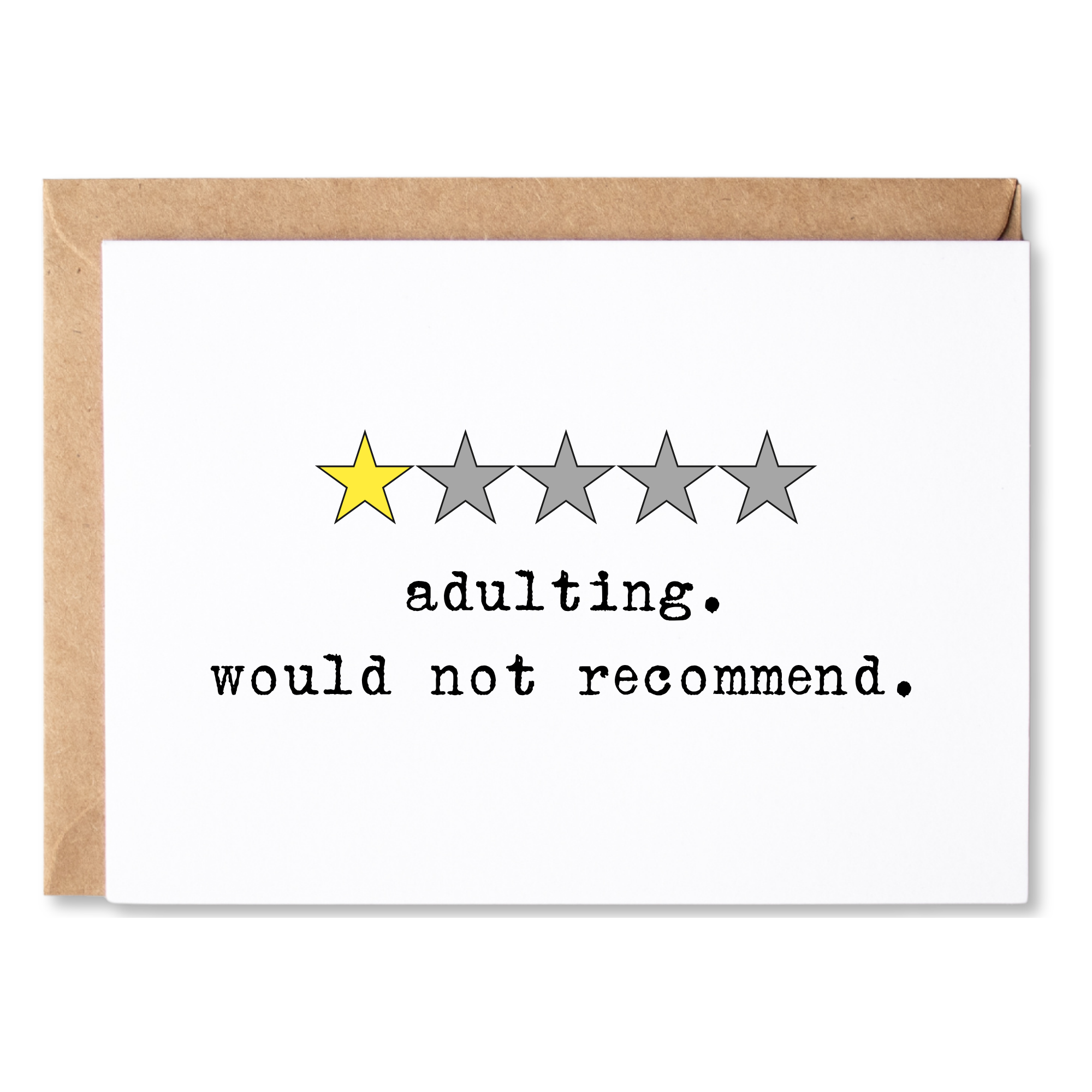 funny all occasion card | adulting - 1 star - would not recommend. | blank greeting card | INK043