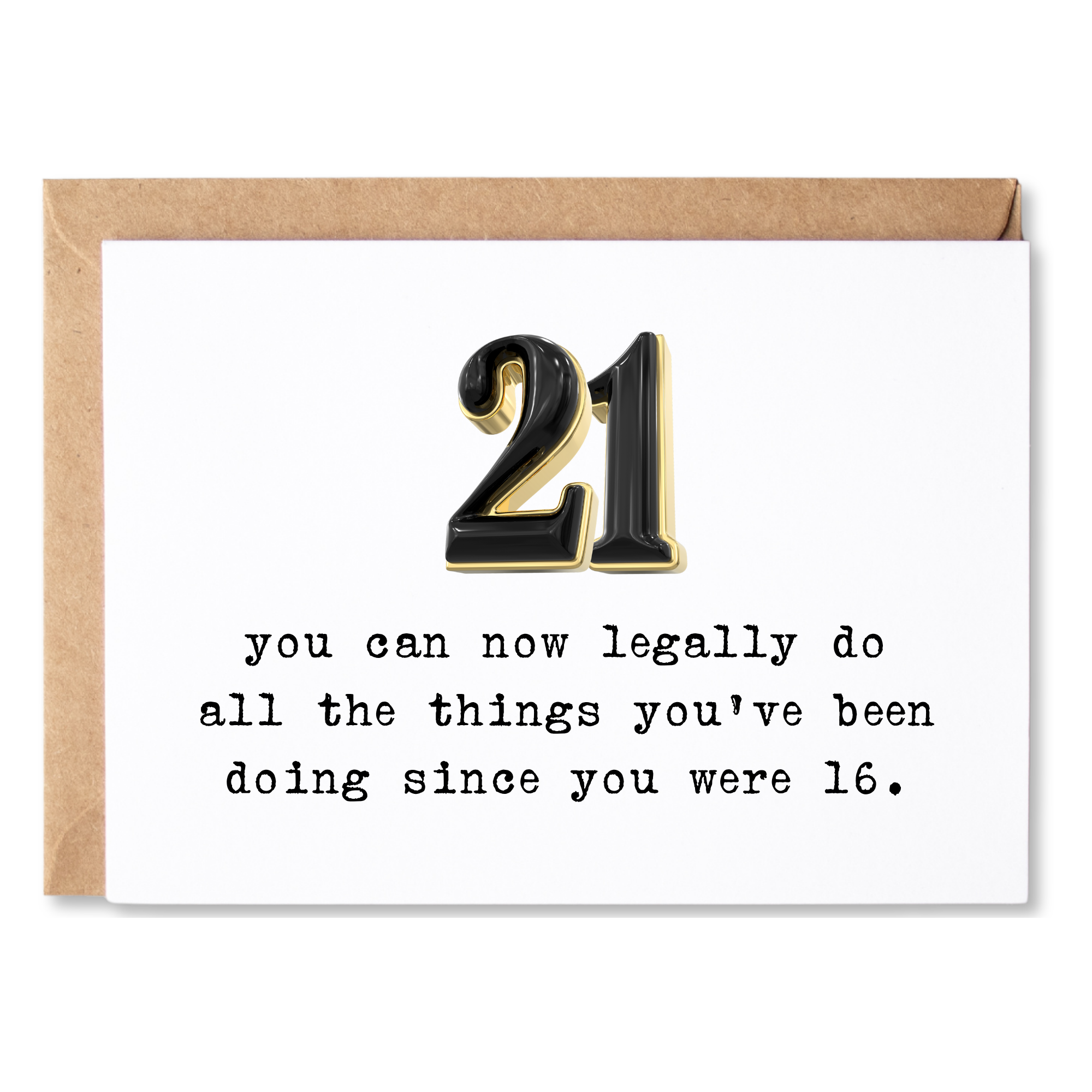funny 21st birthday card | 21 - you can now legally do the things you've been doing since you were 16 | blank greeting card | INK070