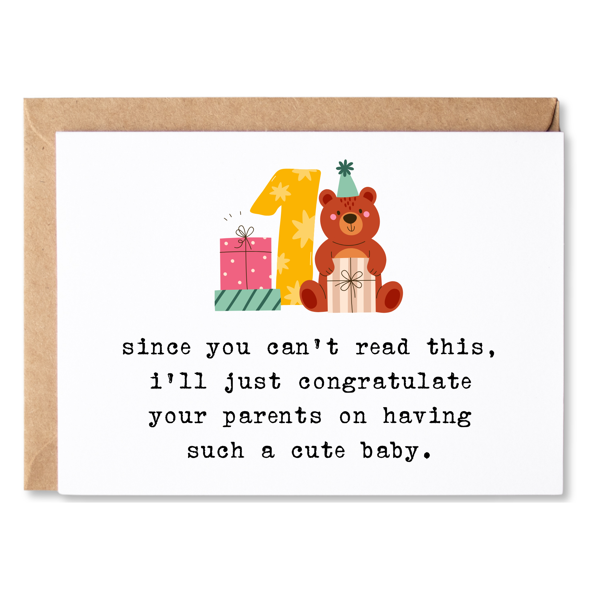 cute and funny 1st birthday card | happy 1st birthday - congratulations on the cute baby | blank greeting card | INK072