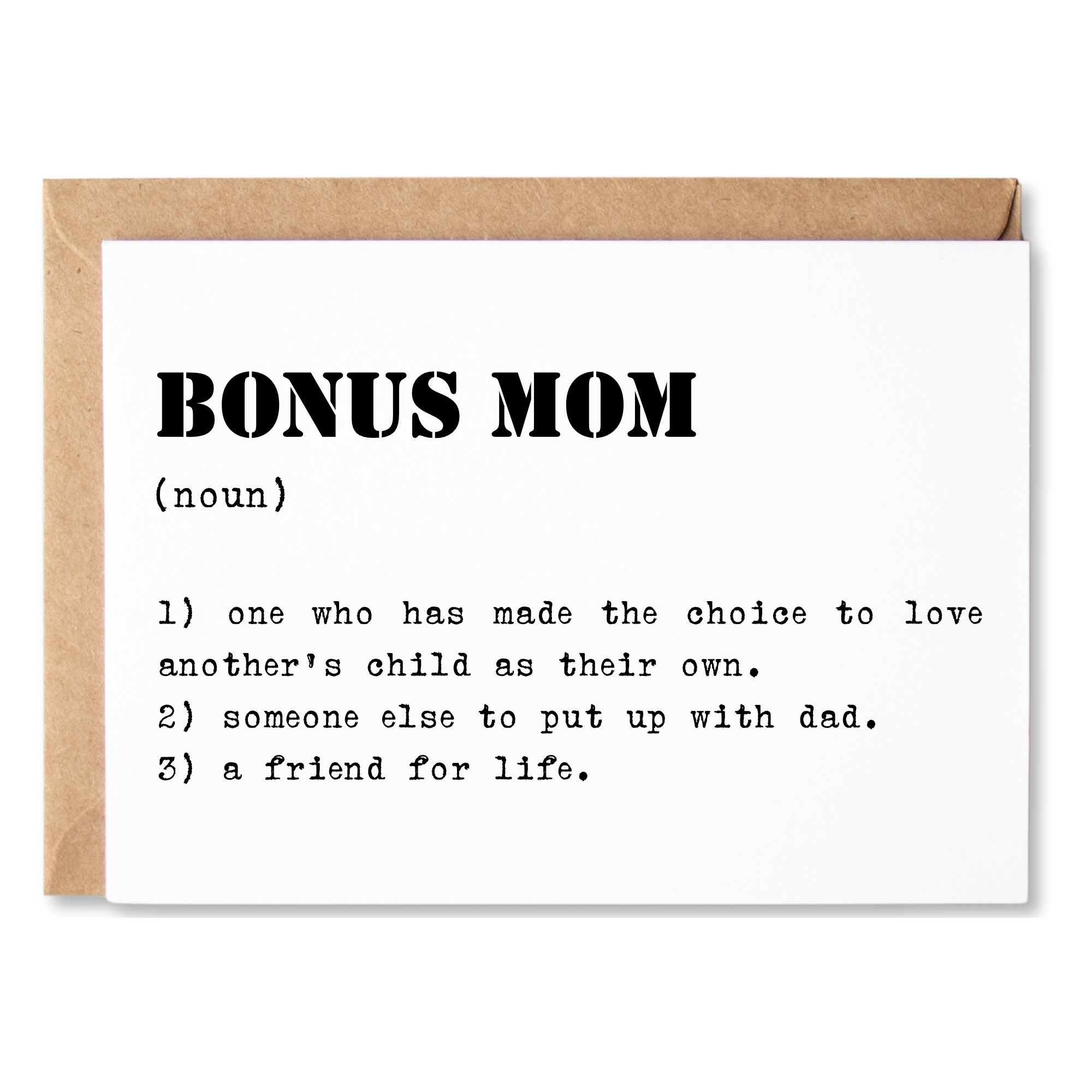 sweet stepmom/bonus mom birthday, mother's day or anytime card | BONUS MOM definition. | blank greeting card | INK168