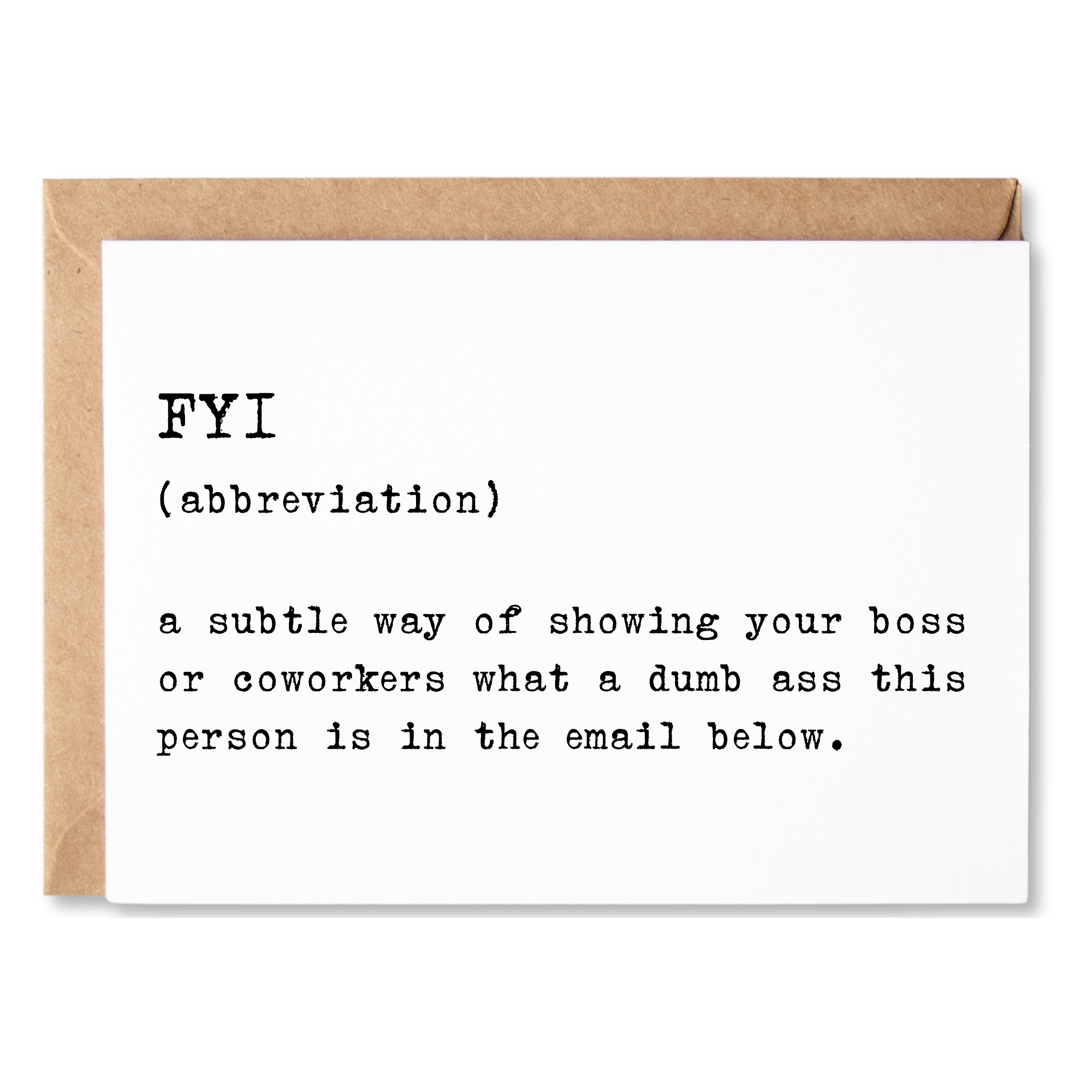 Card with text about FYI abbreviation and workplace communication on a white background