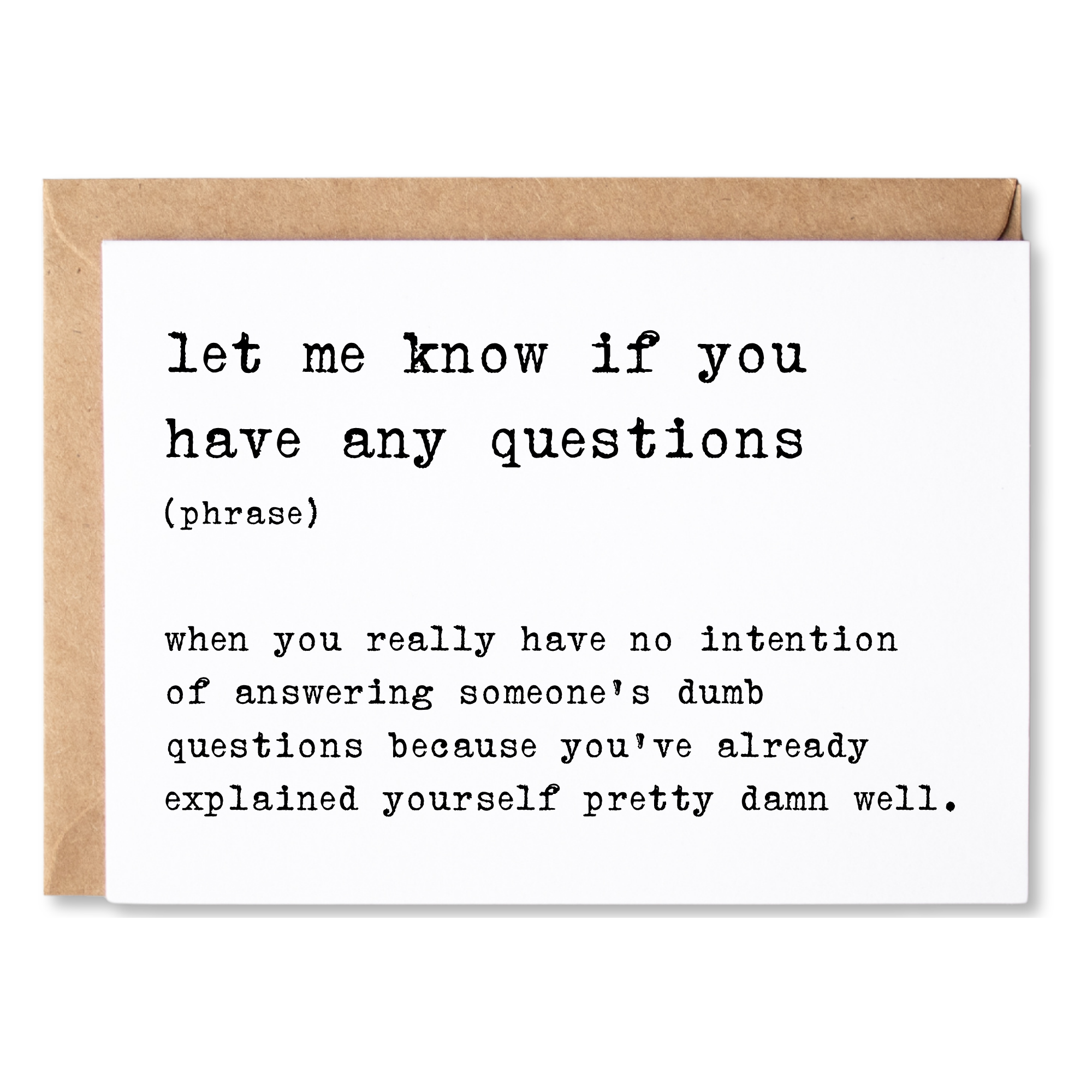 Card with workplace humor text on a white background