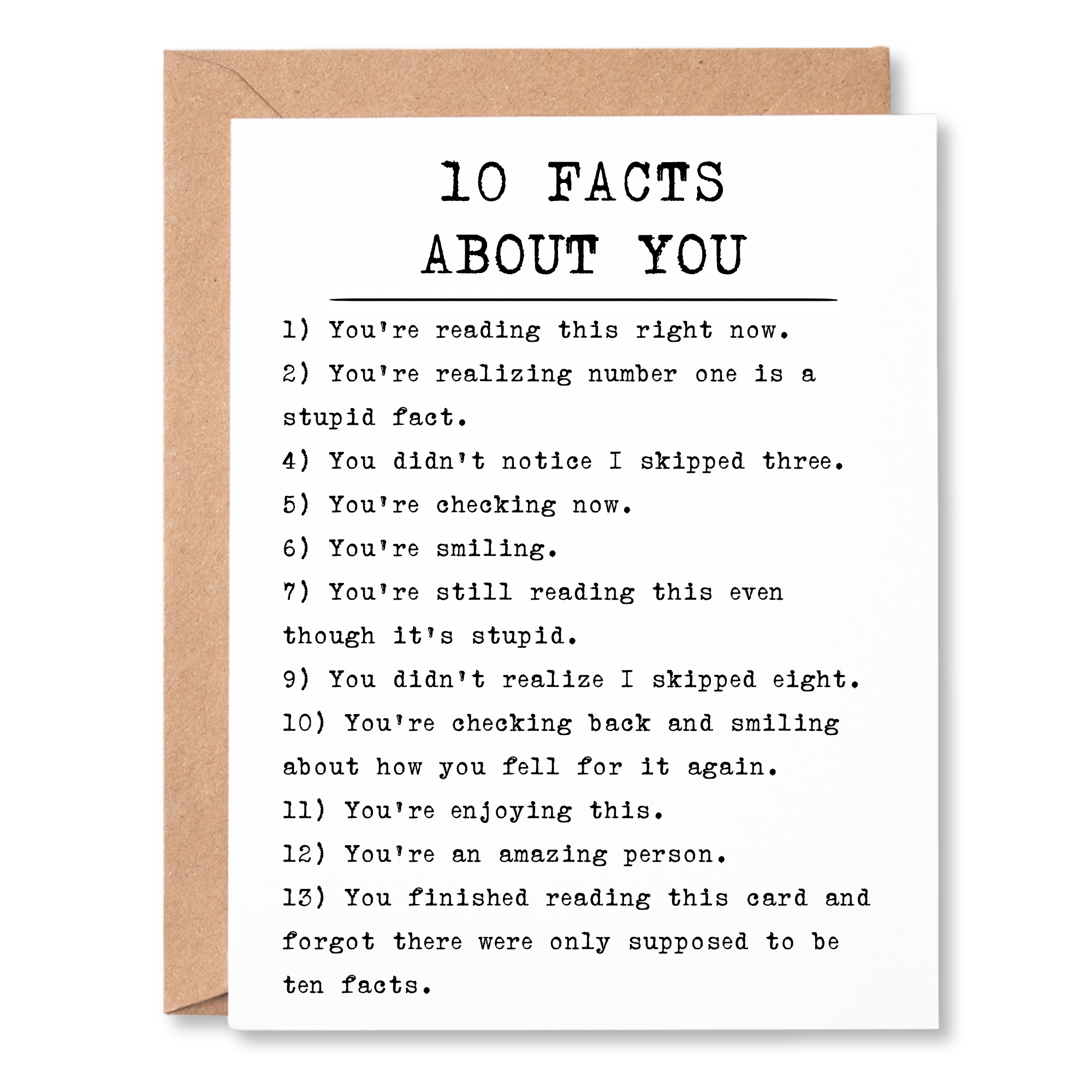 funny all occasion/friendship card | 10 facts about you - you're an amazing person | blank greeting card | INK002
