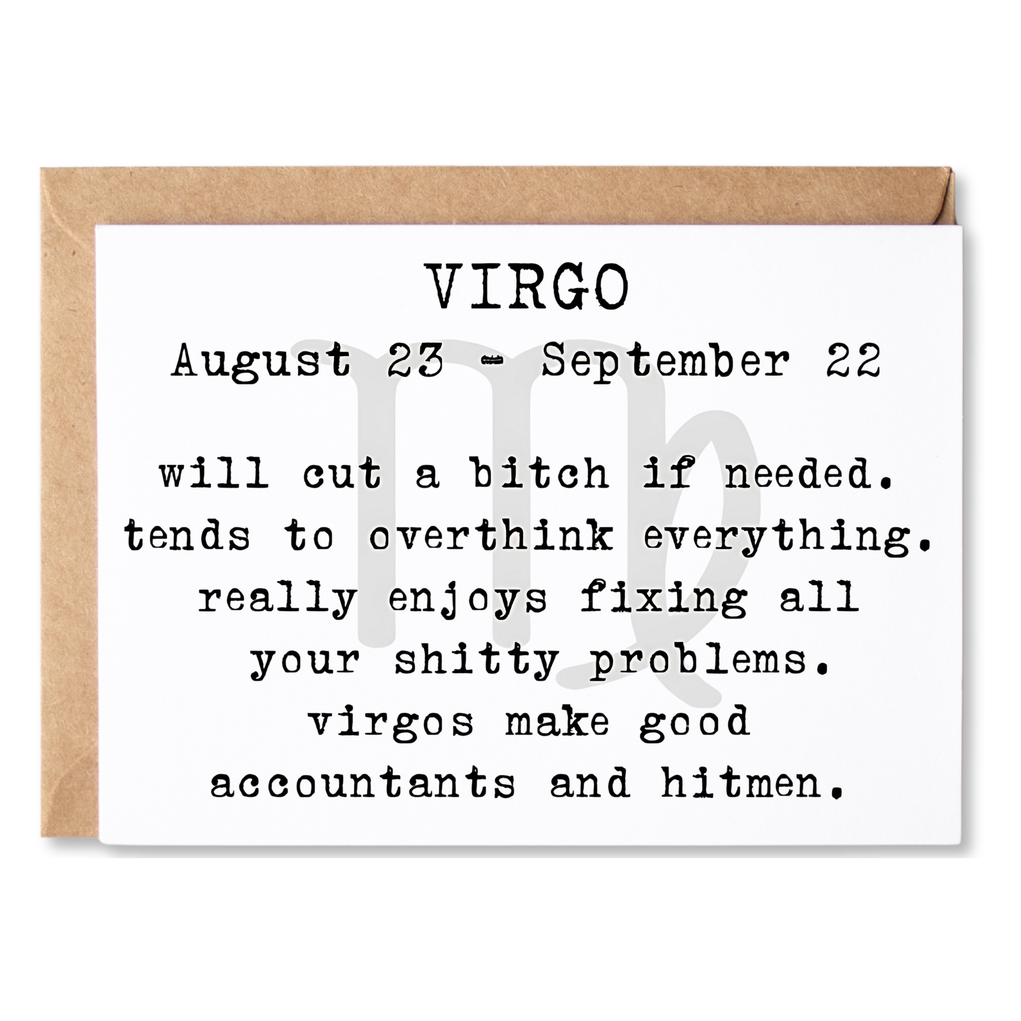 funny birthday card | virgo definition - august 23rd through september 22nd | blank greeting card | INK031
