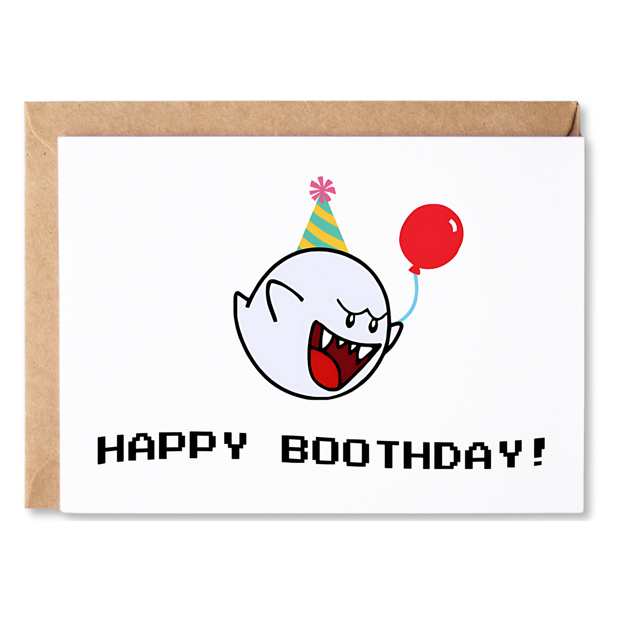 cute video game themed birthday card | happy boothday! king boo | blank greeting card | INK034