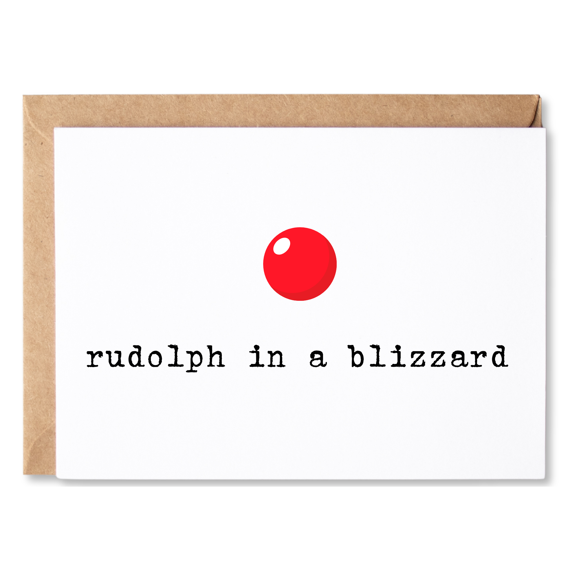 funny/cute kid friendly christmas card | rudolph in a blizzard | blank greeting card | INK080