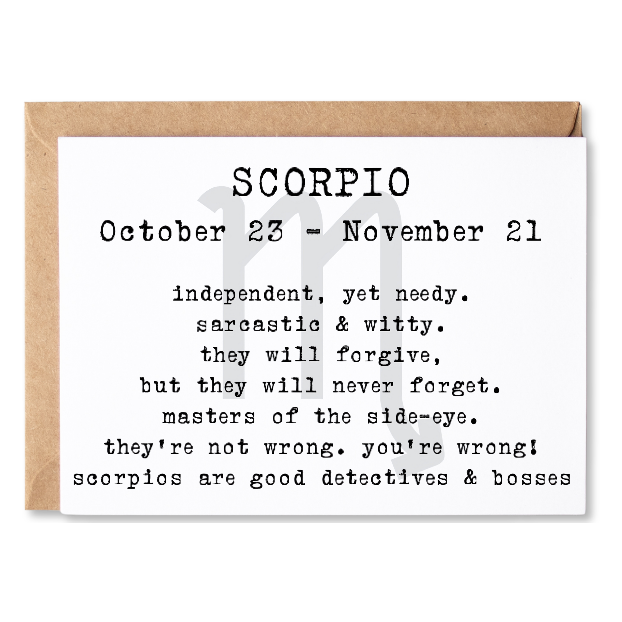 funny birthday card | scorpio definition - october 23 - november 21 | blank greeting card | INK110