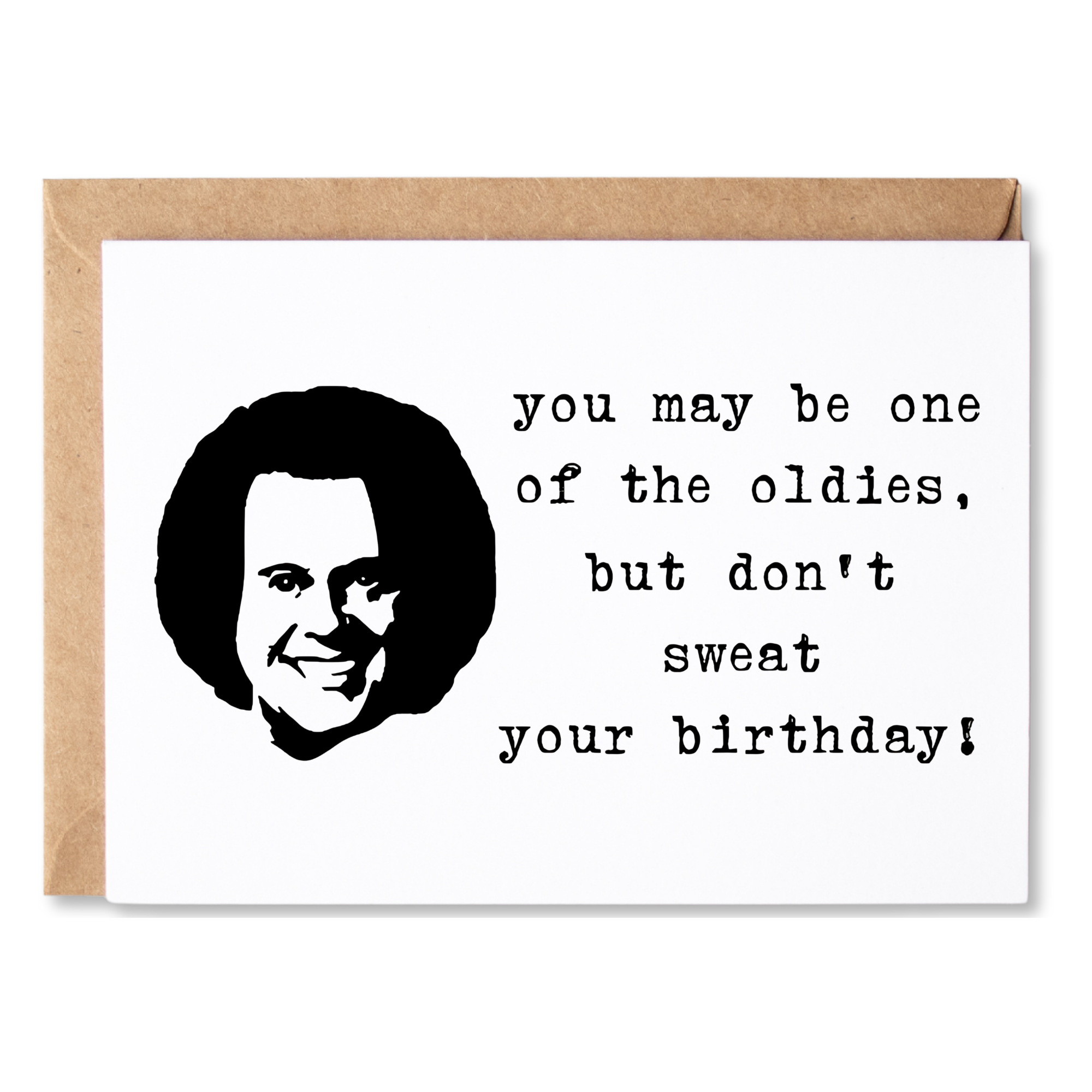 funny retro birthday card | richard simmons - you may be one of the oldies, but don't sweat your birthday! | blank greeting card | INK130