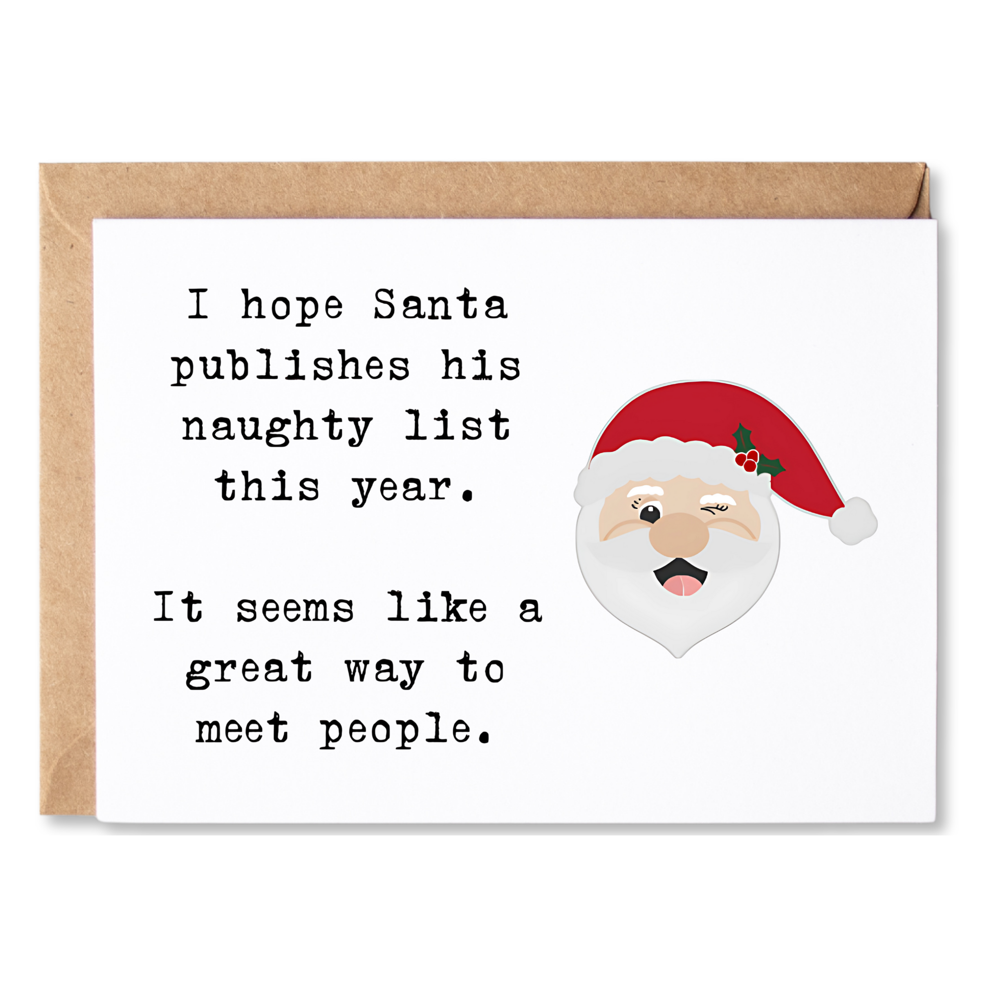 funny christmas card | i hope santa publishes his naughty list. it seems like a great way to meet people. | blank greeting card | INK236
