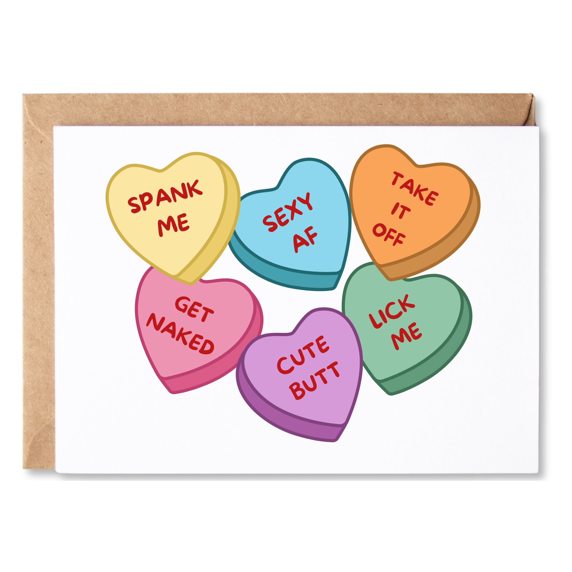 funny and snarky valentine's/love card | naughty and suggestive conversation candy hearts. | blank greeting card | INK238