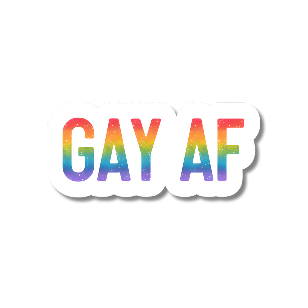 rainbow sticker that says Gay AF