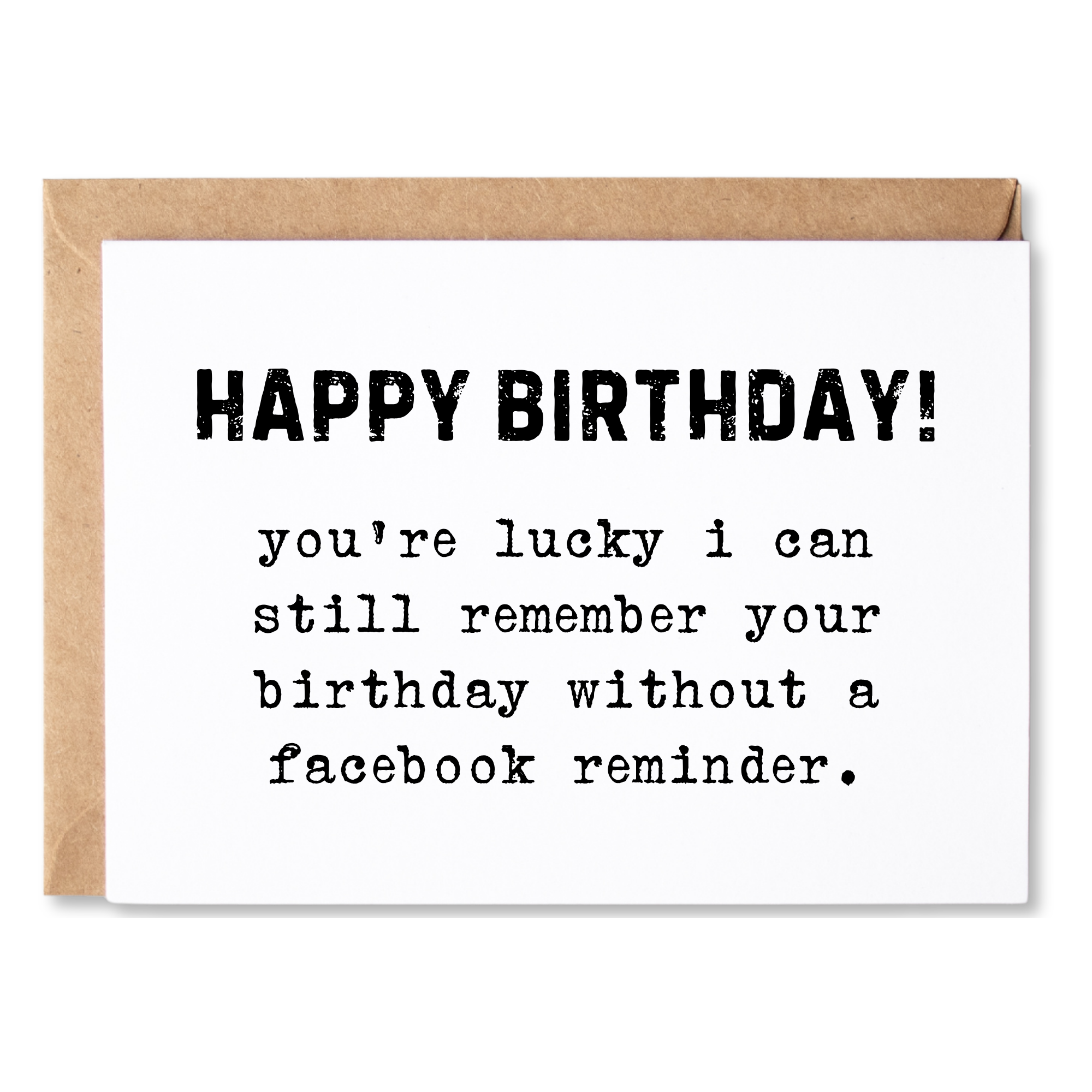 Birthday card with humorous text on a white background