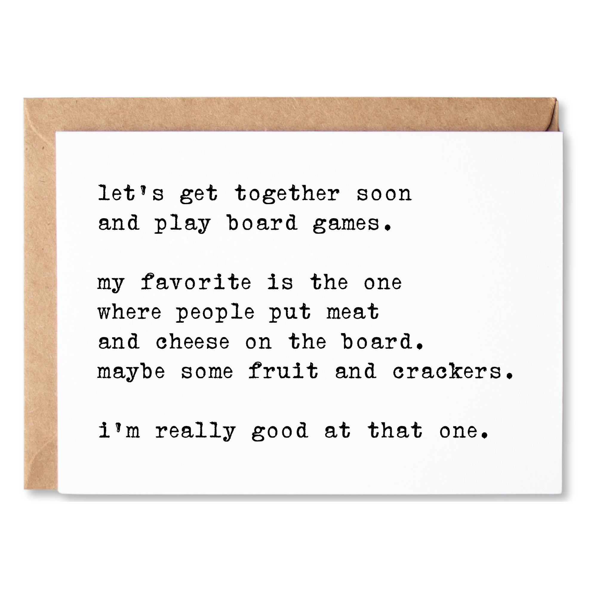 Card with text about playing board games on a white background