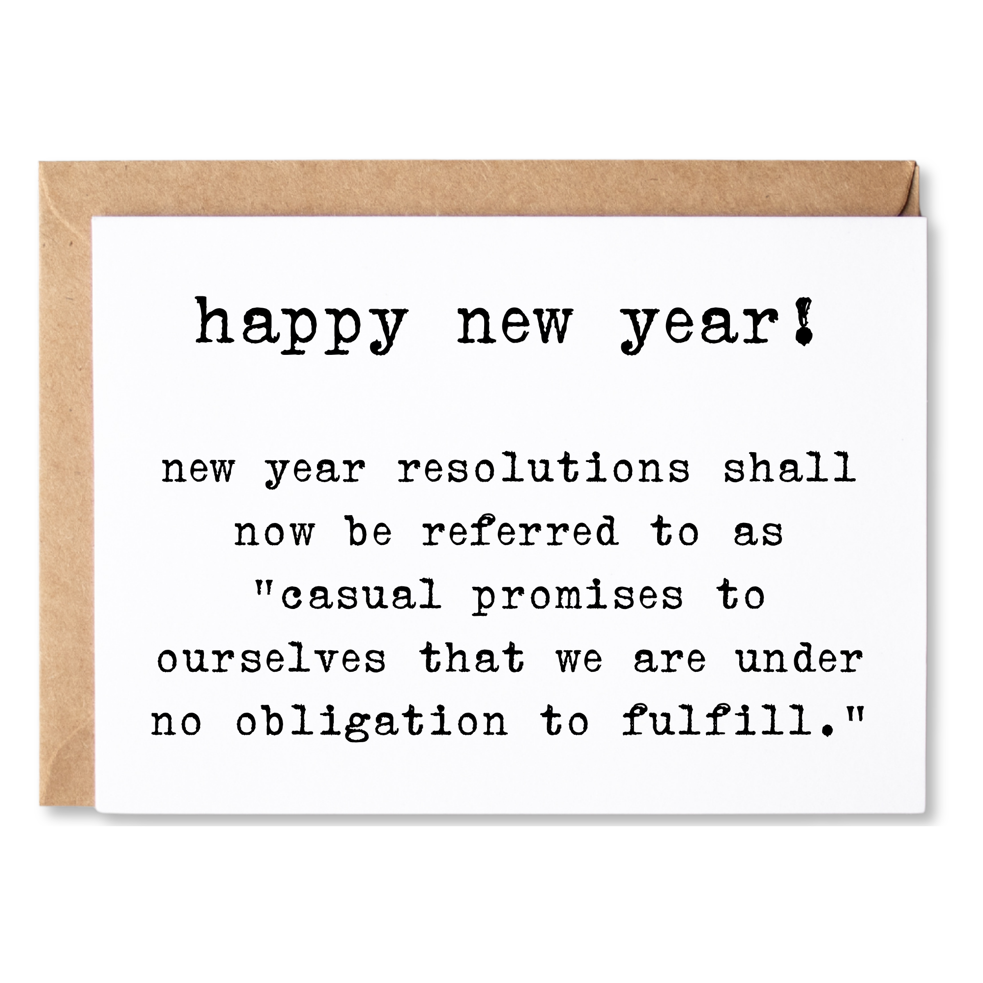 New Year's card with humorous text on a white background