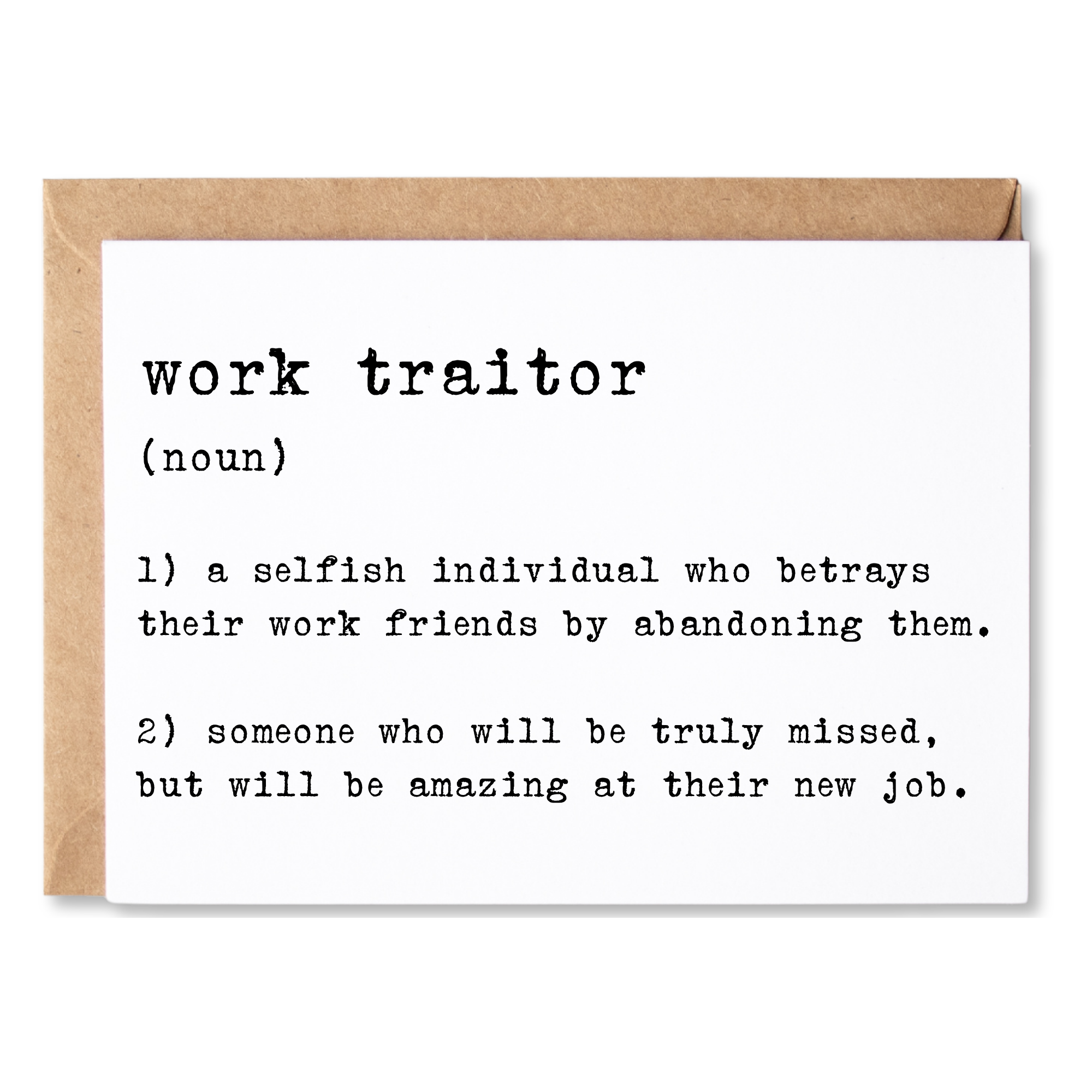 Card with definition of 'work traitor' on a white background